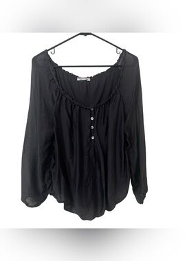 Cobblestone dark gray sheer sleeve long sleeve off shoulder blouse